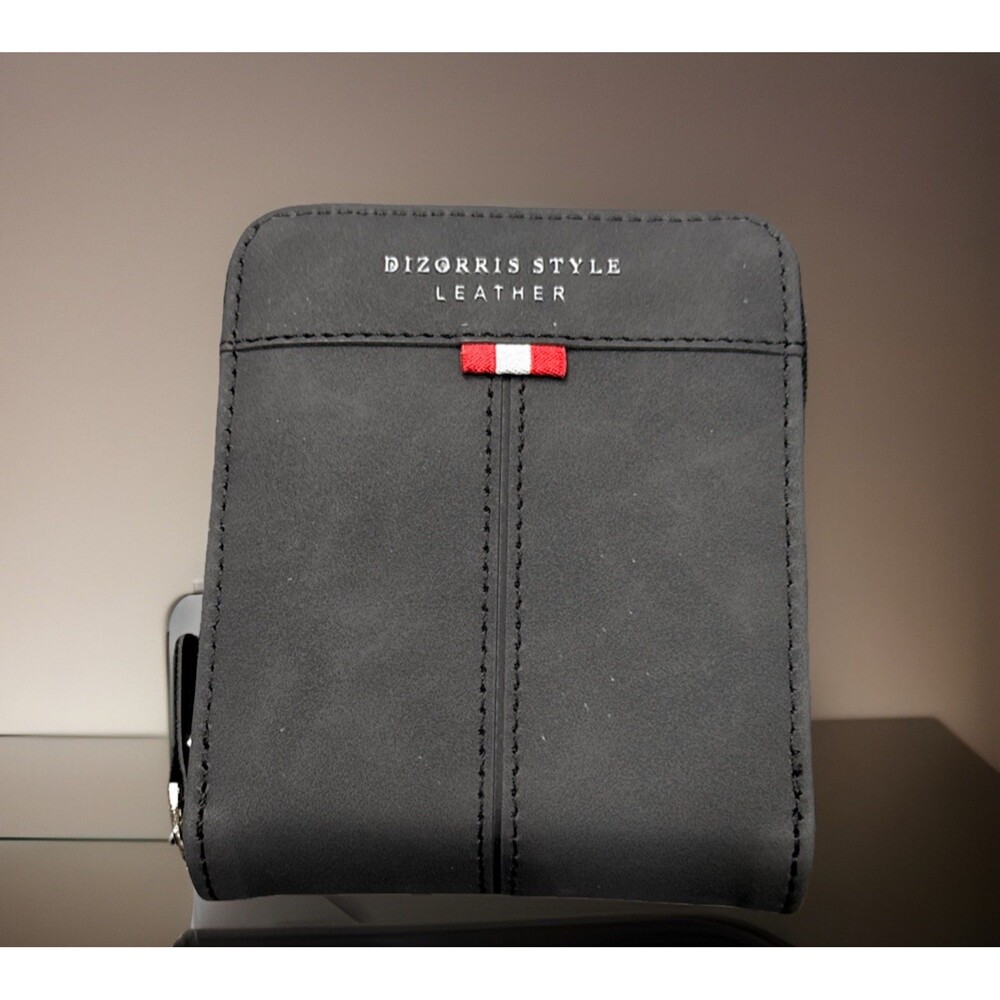 Men Short Horizontal Wallet – Leather Zipper, Retro Leisure Buckle Square Design